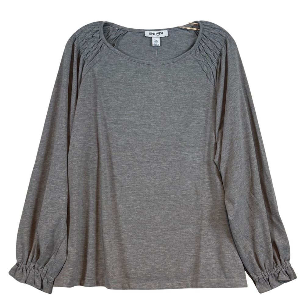 NWT Nine West Jeans Womens XXL Grey Blue Silver Sparkle Shimmer Long Sleeve Top